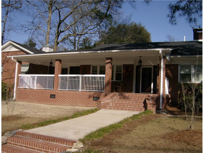 updated front porch of brick house