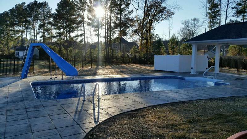 rectangular pool with slide