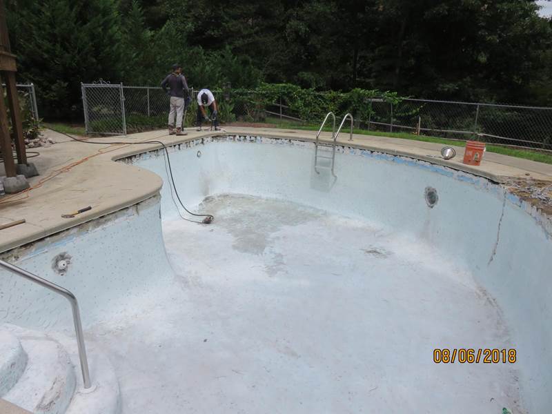 inground pool in process of replastering