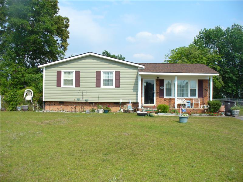 Brick House with Blue Vinyl Siding, Fayetteville NC Siding Contractor