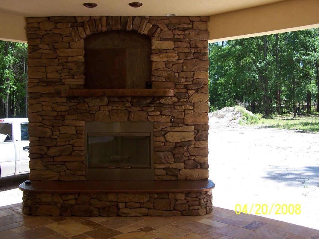 A picture of a stone fireplace taken on 04/20/2008