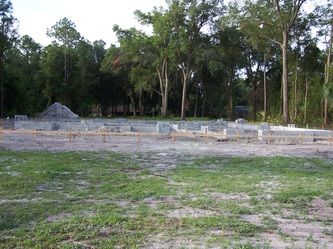 A large grassy field with trees in the background