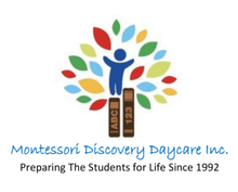 A logo for montessori discovery daycare inc. preparing the students for life since 1992