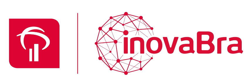 O logotipo da inovabra é vermelho e branco com um globo no meio.