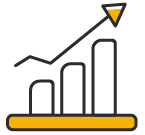 Um desenho de um gráfico com uma seta apontando para cima.