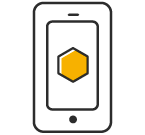 Um celular com um hexágono amarelo na tela.