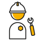 Um homem usando um capacete e segurando uma chave inglesa.