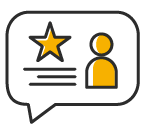 Um balão de fala com uma estrela e uma pessoa dentro dele.