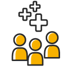 Um grupo de pessoas em pé, uma ao lado da outra, com duas cruzes acima delas.