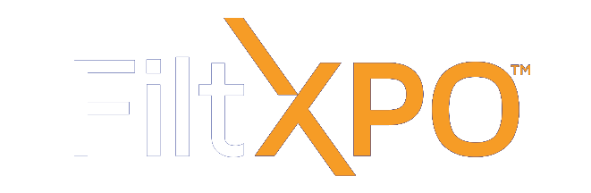 FiltXPO logo in white and orange. The "X" is an orange graphic that intersects the text.