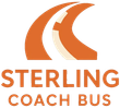 Sterling Coach Bus logo with orange abstract swoosh and text on white background