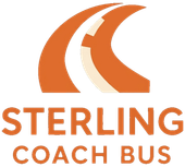 Sterling Coach Bus logo with orange abstract swoosh and text on white background