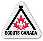 the logo for scouts canada is a triangle with a maple leaf on it .