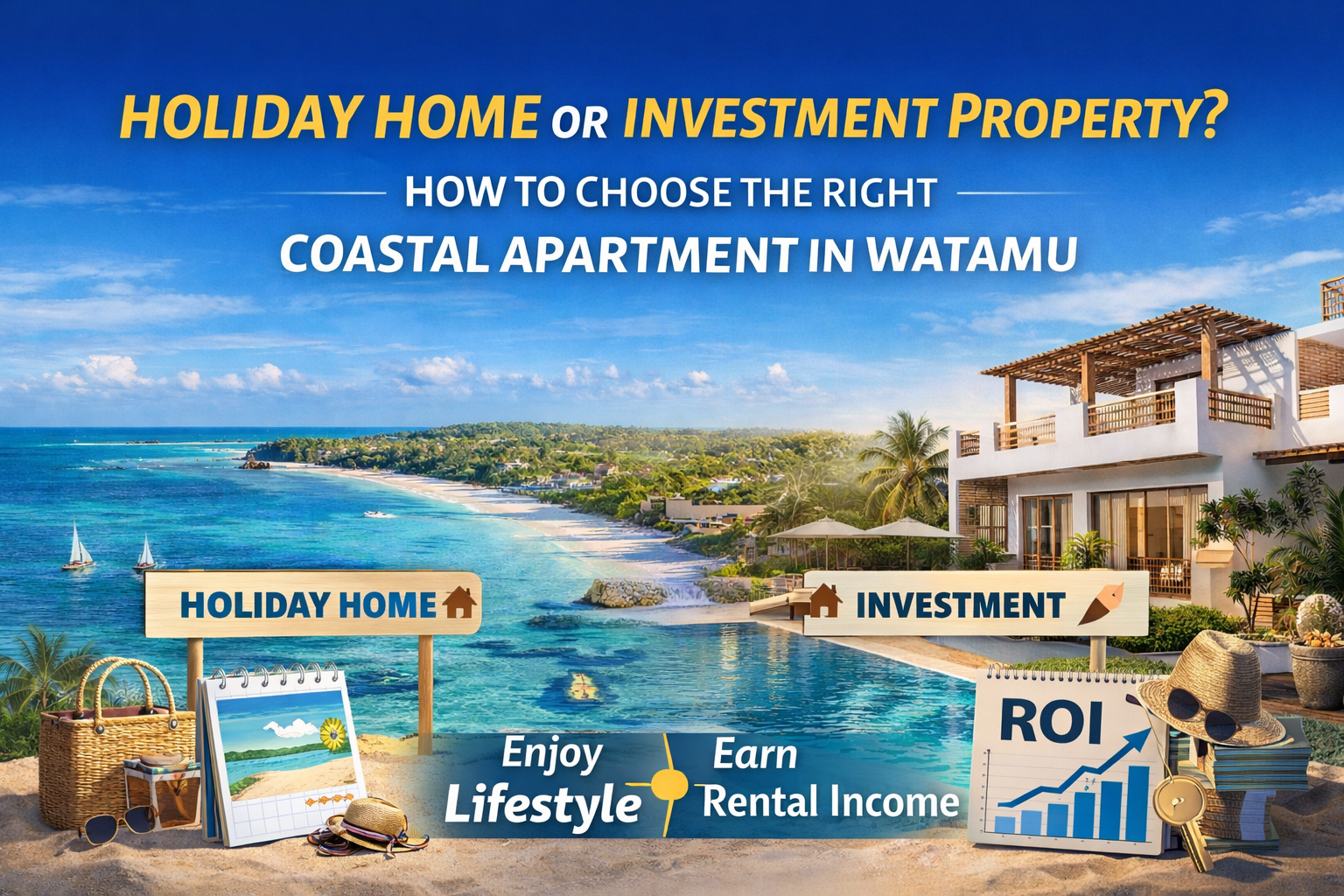 Advertisement: Coastal apartment in Watamu. Options: Holiday home (enjoy lifestyle) or Investment (earn rental income).