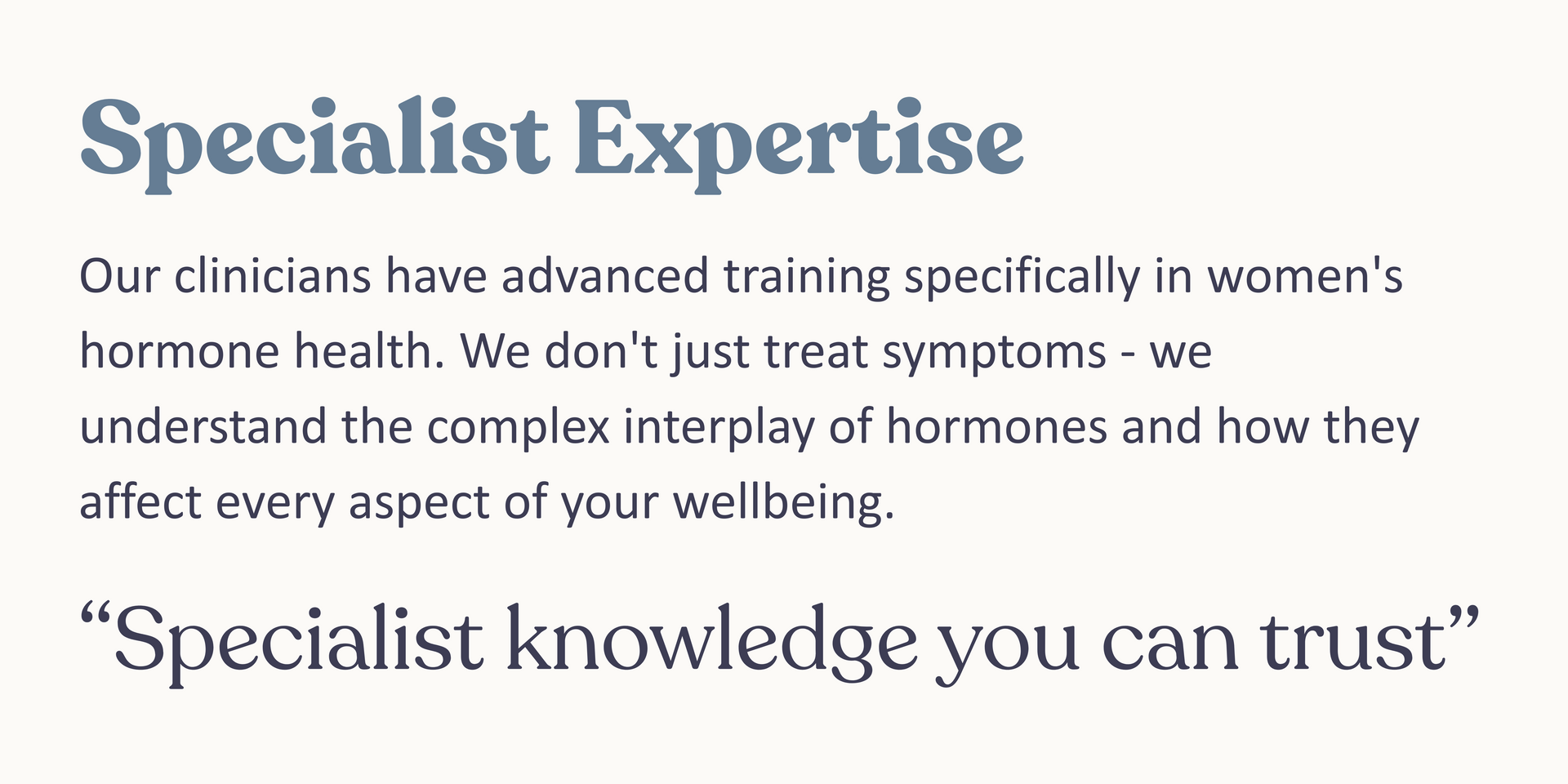 Text about evidence-based hormone health care, with the quote: