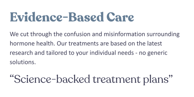 Text about evidence-based hormone health care, with the quote: