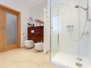 Spacious bathroom with glass doors — Glass Installation In Venice FL