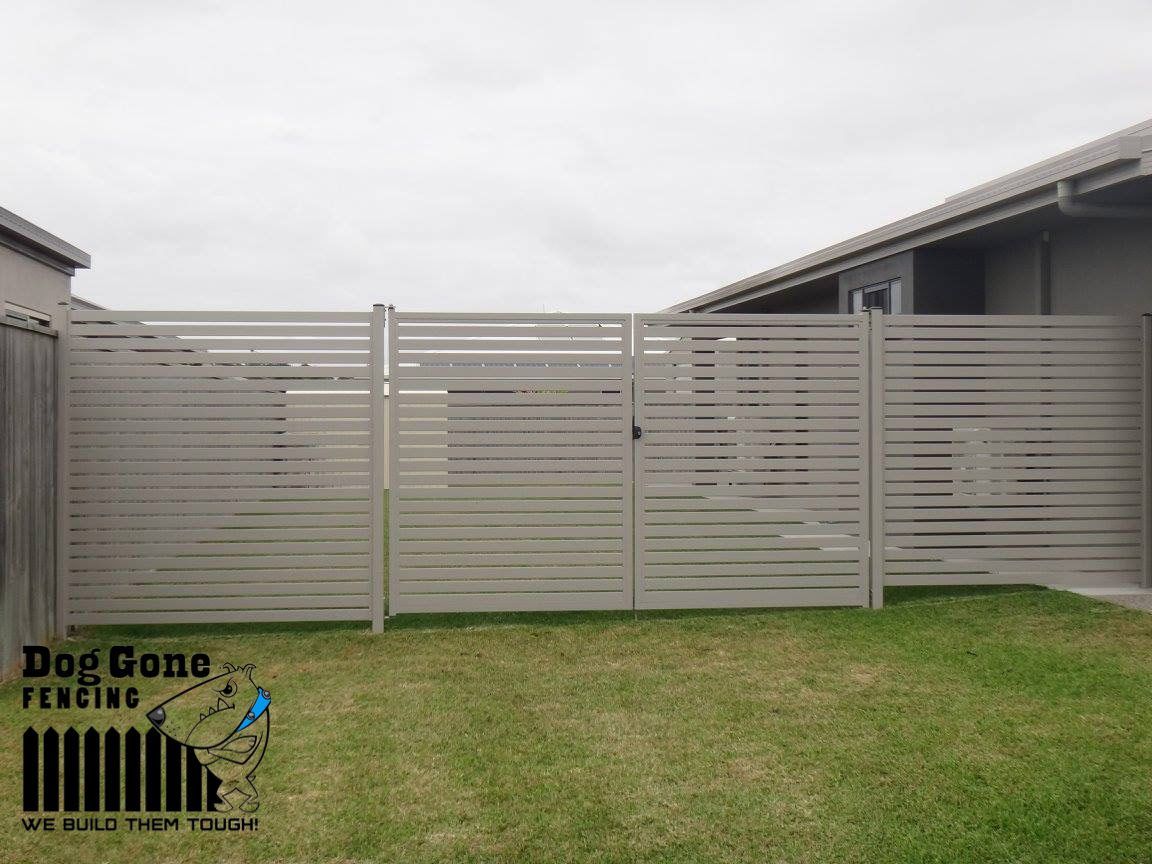 A White Aluminium Slat Gate Fence — Dog Gone Fencing in Paget, QLD