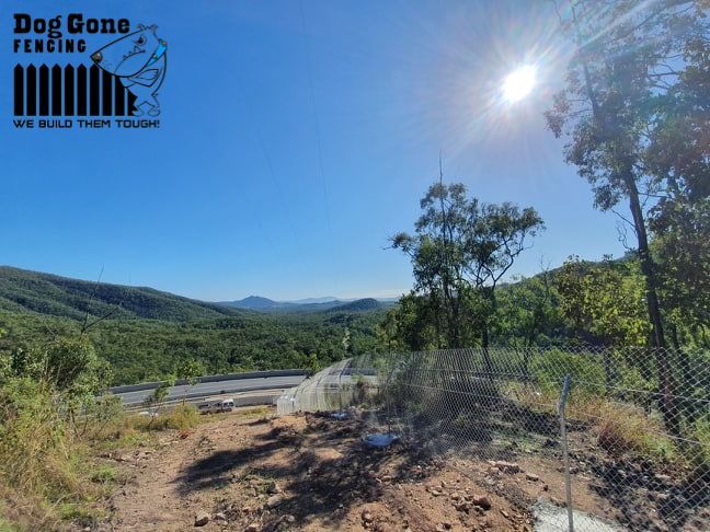 A Fenced In Area With Trees And Mountains In The Background  — Dog Gone Fencing in Paget, QLD