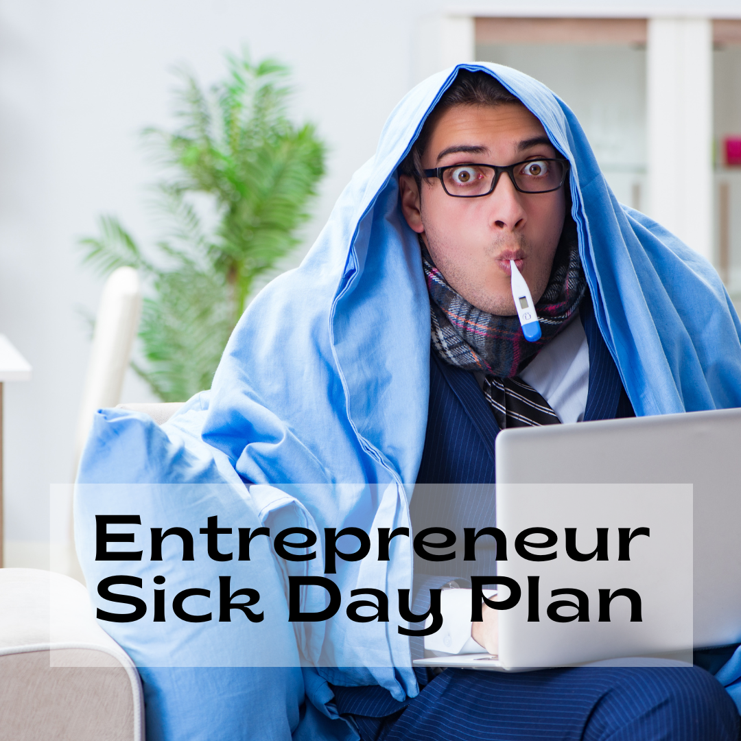 Sick entrepreneur bundled under a blanket, working on a laptop while taking his temperature.