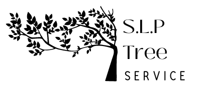 A black and white logo for S.L.P Tree Service