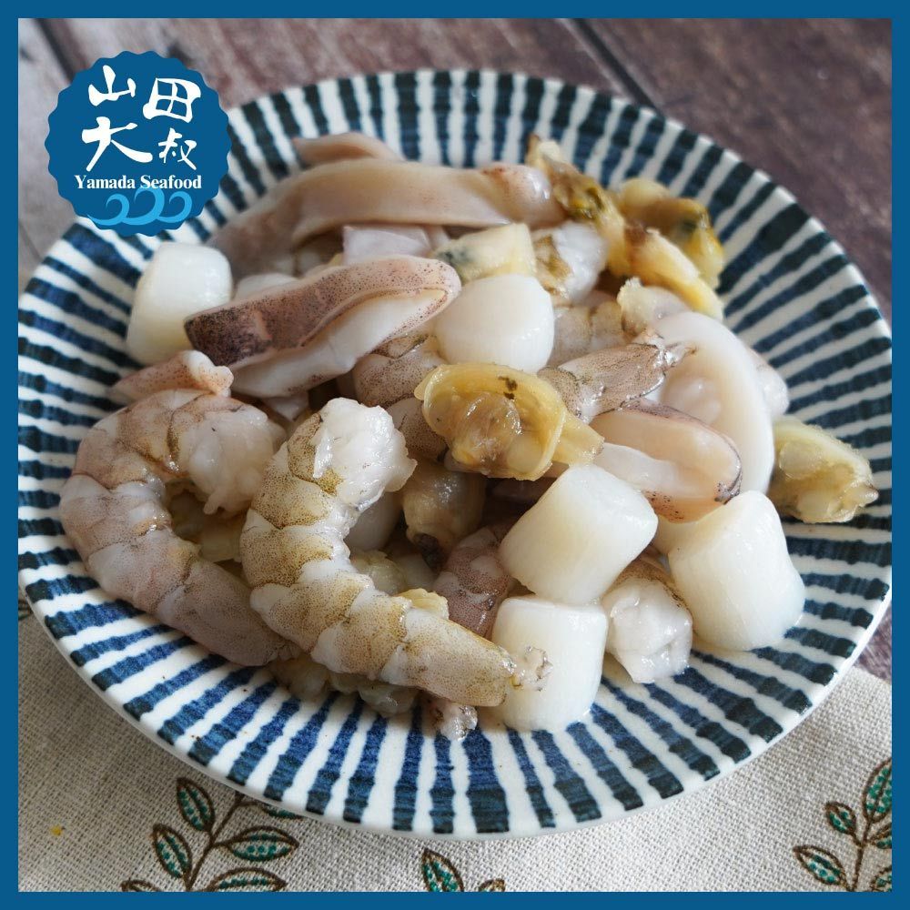 【一次買齊四種海鮮】綜合海鮮包 #小干貝+海瓜子+白蝦仁+魷魚圈