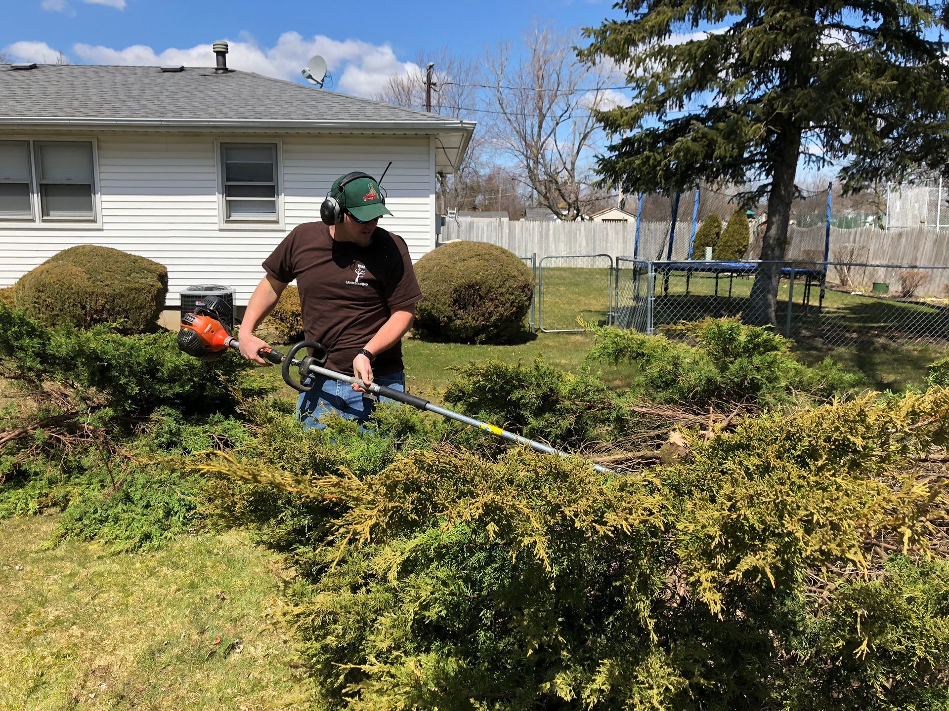 Worker Trimming Plants – Hamburg, NY – YAM Landscaping & Lawn Care
