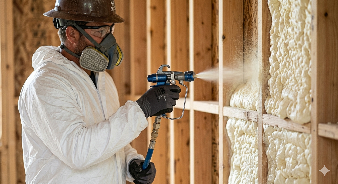 Wall cavity spray foam installation