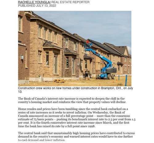 A construction crew works on new homes under construction in burlington ontario on july 13.