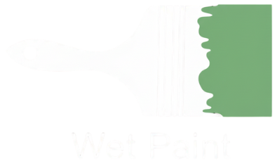 Green and white logo with a wavy edge; 