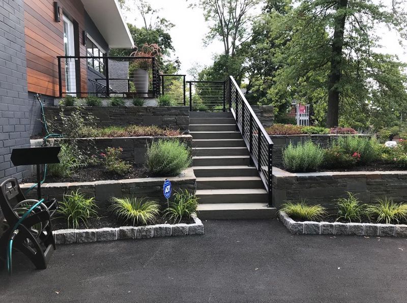 A set of stairs leading up to a house
