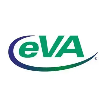 The eva logo has a blue and green swirl around it.