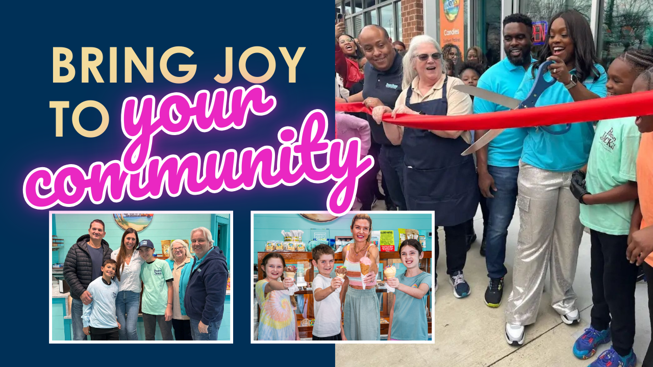 People cutting ribbon at a community event, text overlay 