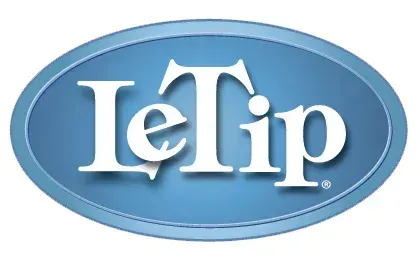 LeTip logo in white text on a blue oval, with a blue outline.
