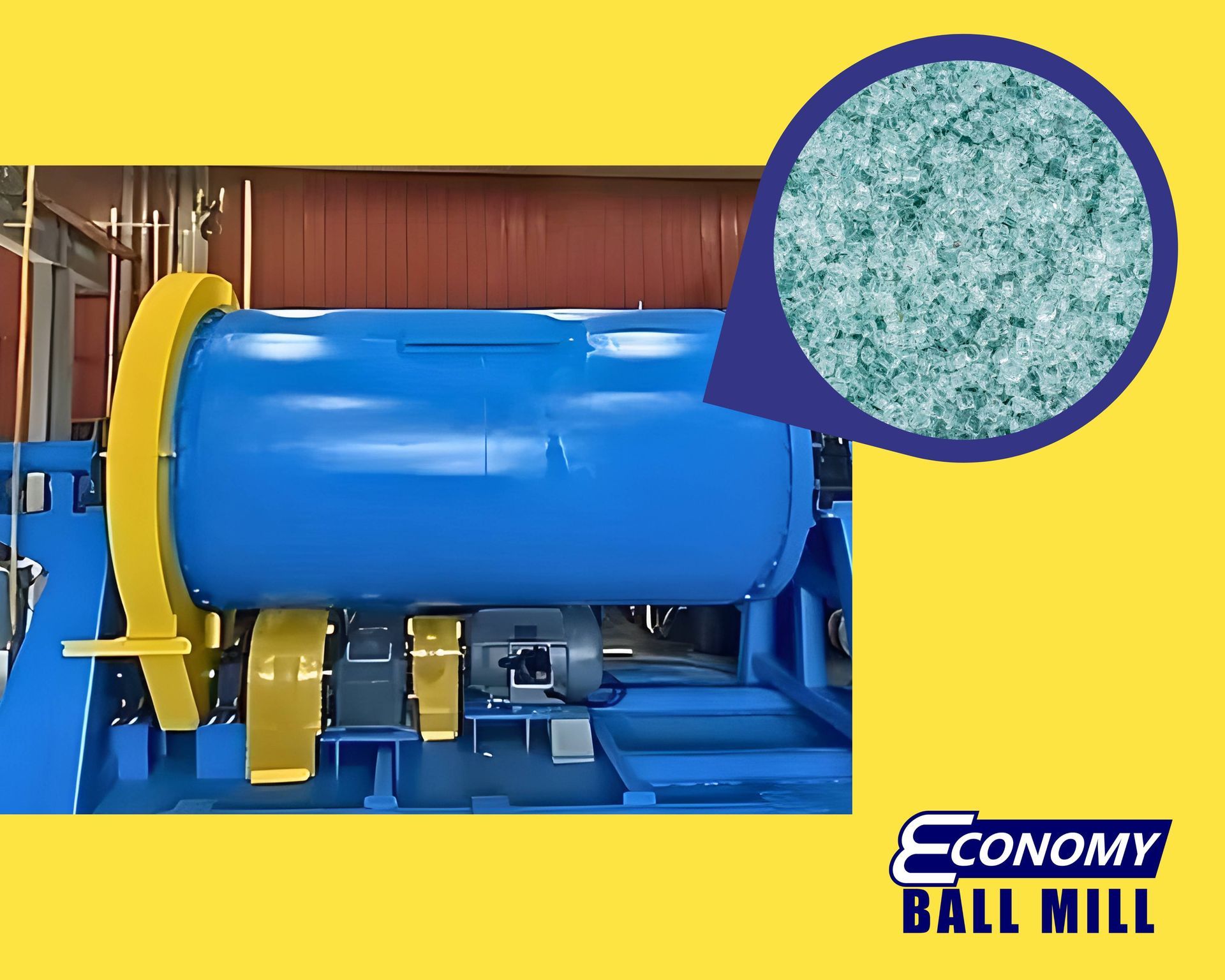A custom ball mill with a magnifier showing glass frit at Economy Ball Mill near Tollesboro, Kentucky (KY)