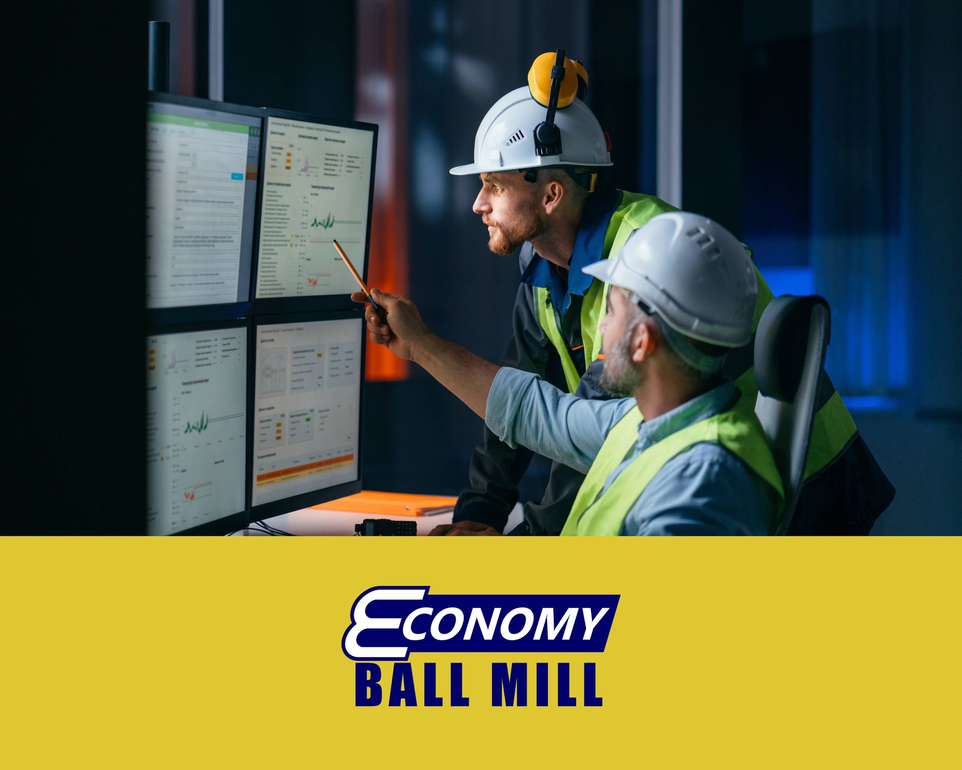 Two engineers looking at a cycle time formula at Economy Ball Mill near Tollesboro, Kentucky (KY)