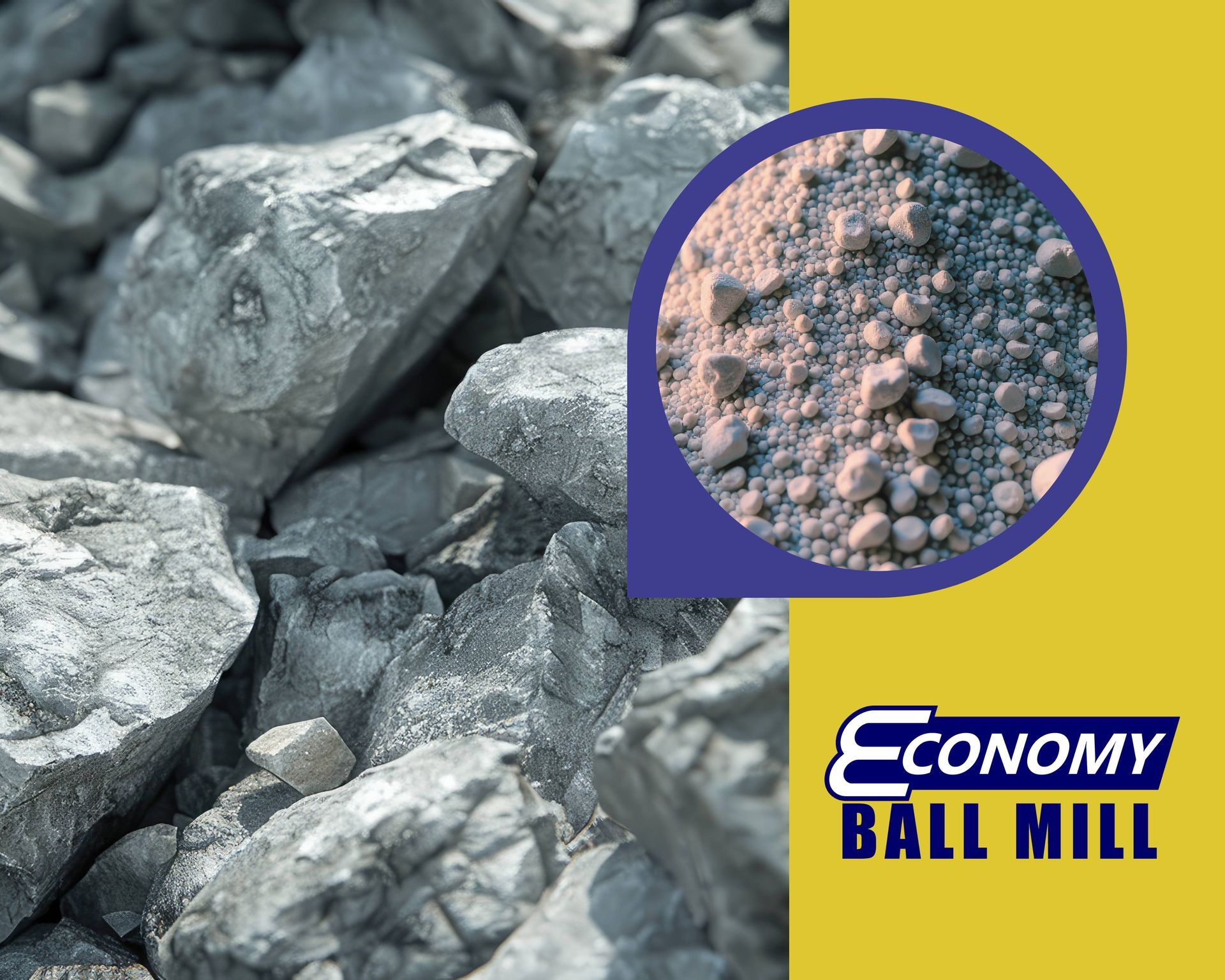 An image of limestone rock and a closeup of limestone powder after grinding for cement at Economy Ba