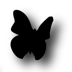 Silhouet van een zwarte vlinder met een schaduw.