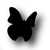 Silhouet van een zwarte vlinder met een schaduw op een witte achtergrond.