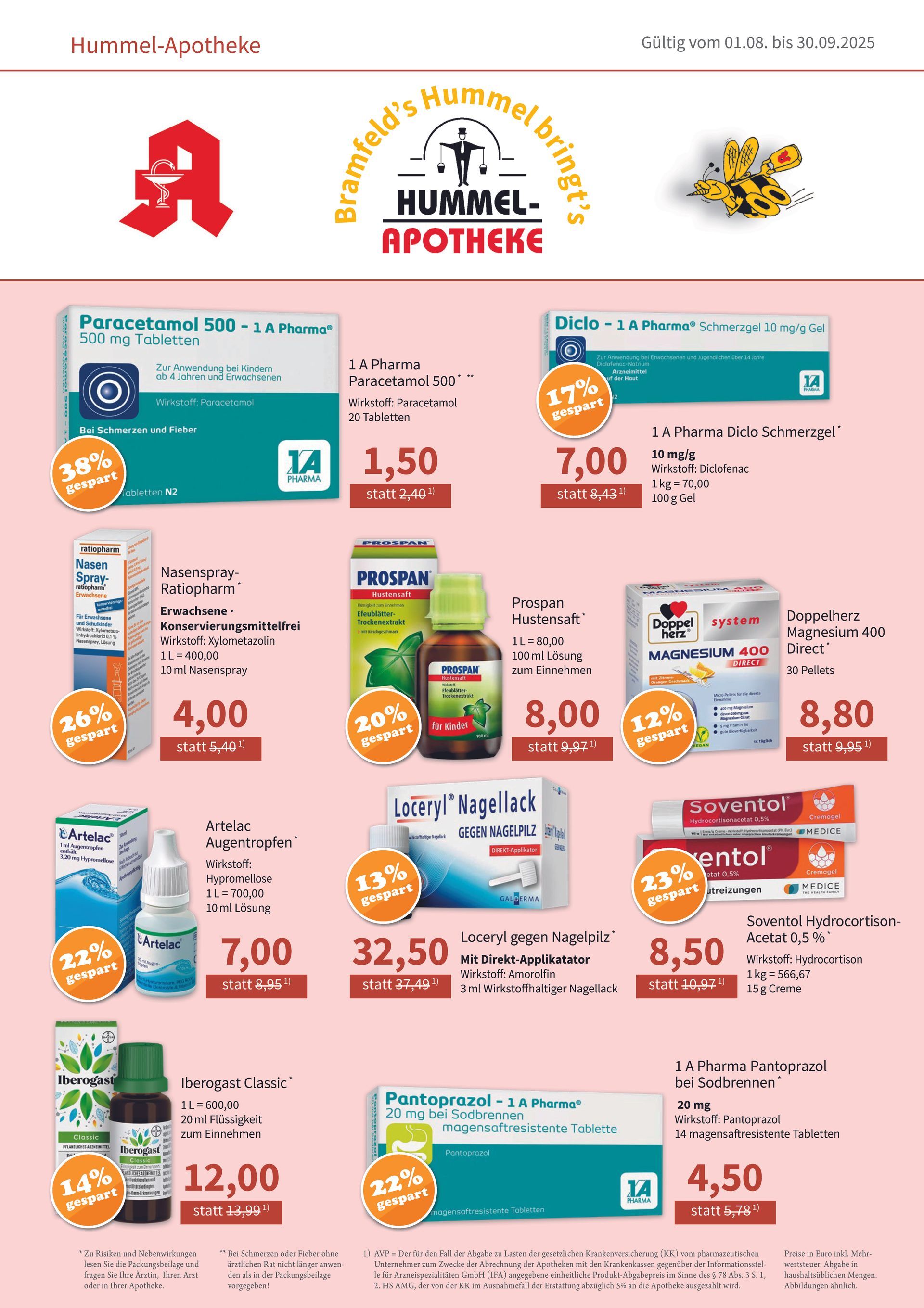 Ein Flyer einer Apotheke zeigt verschiedene Produkte zum Verkauf.