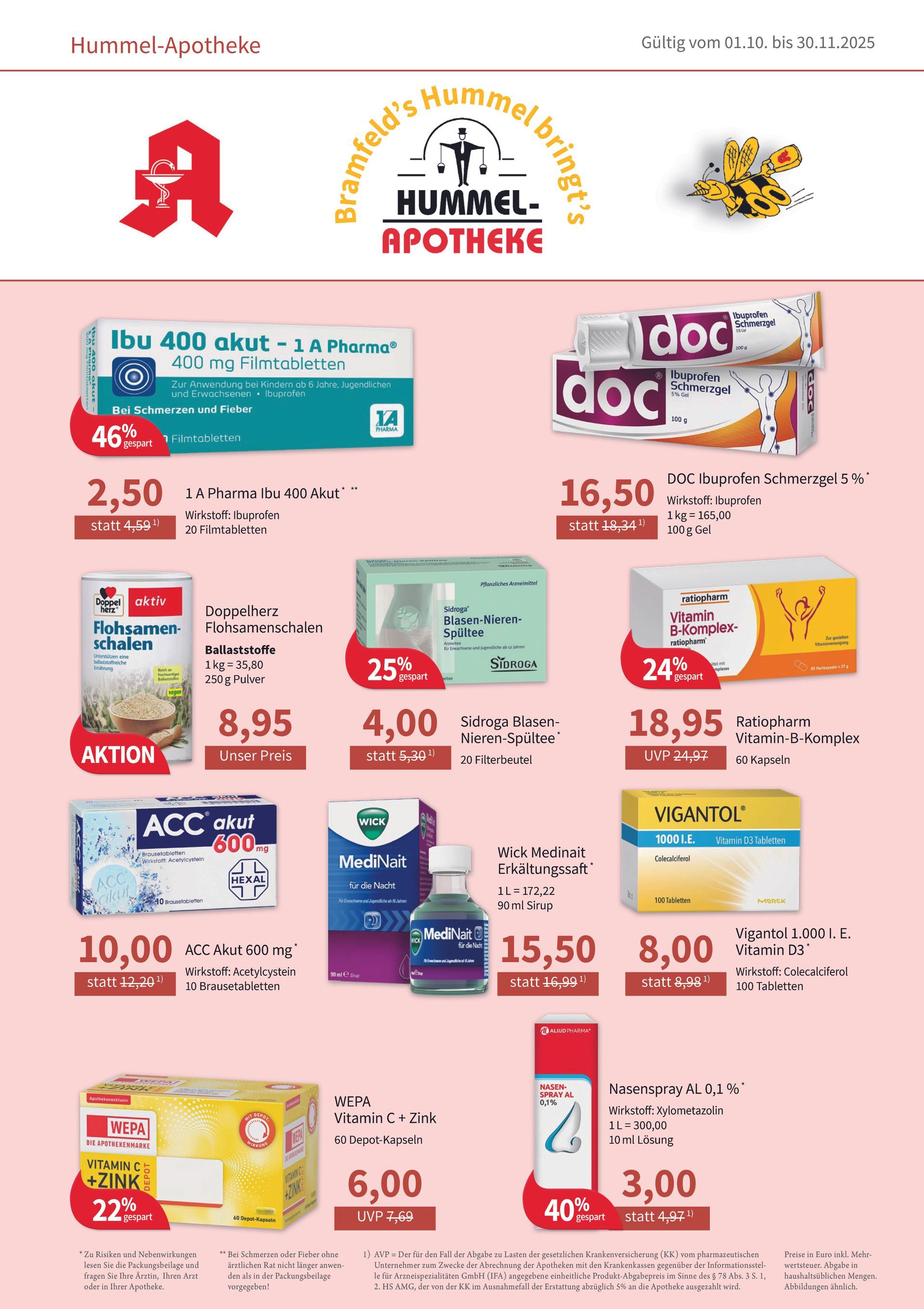 Ein Flyer einer Apotheke zeigt verschiedene Produkte zum Verkauf.