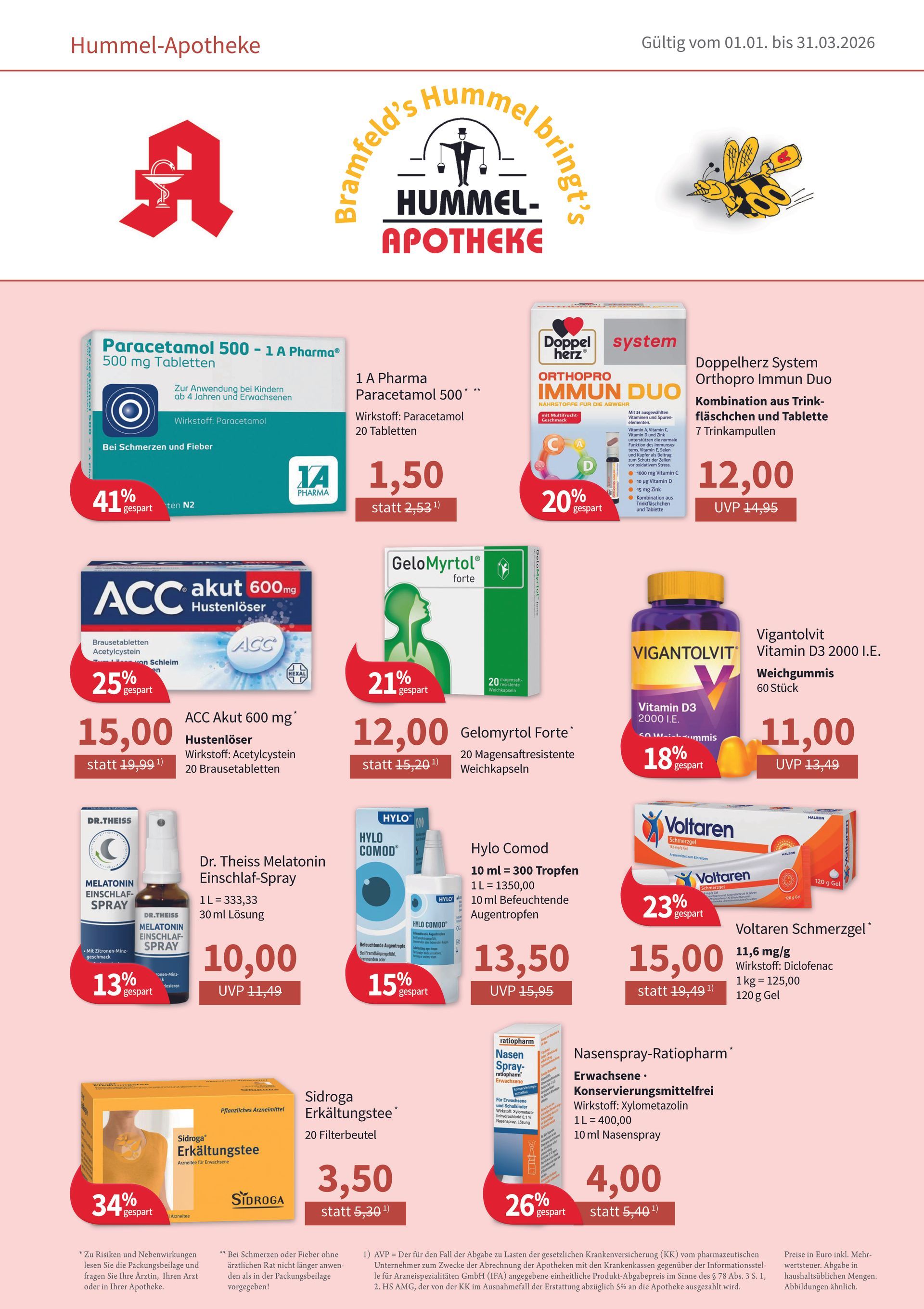 Ein Flyer einer Apotheke zeigt verschiedene Produkte zum Verkauf.