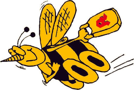 Eine Karikatur einer Biene, die eine Flasche Honig hält