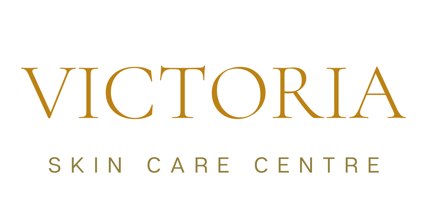 A logo for victoria skin care centre on a white background.