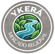 Un logotipo para Ykera Mercado Regional con un río y hojas.
