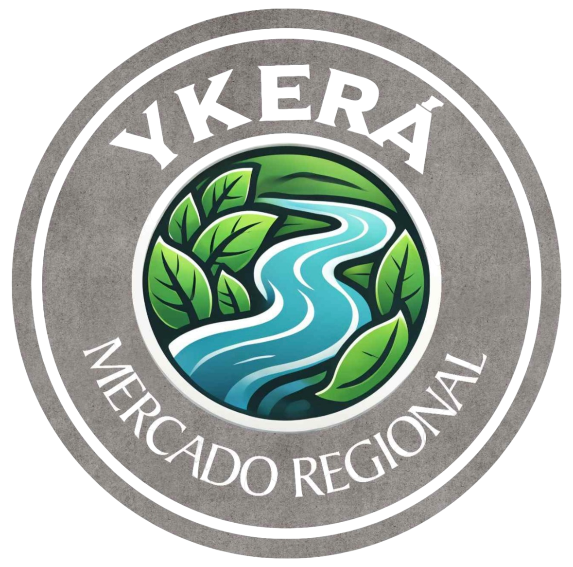 Un logotipo para Ykera Mercado Regional con un río y hojas.