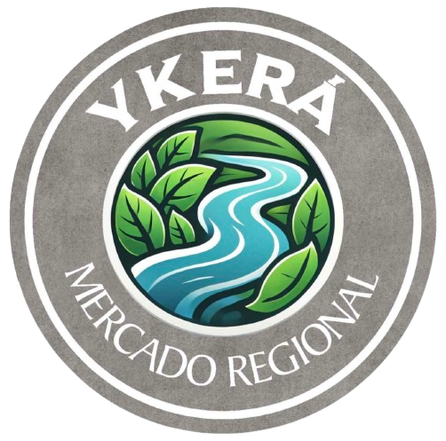 Un logotipo para Ykera Mercado Regional con un río y hojas.