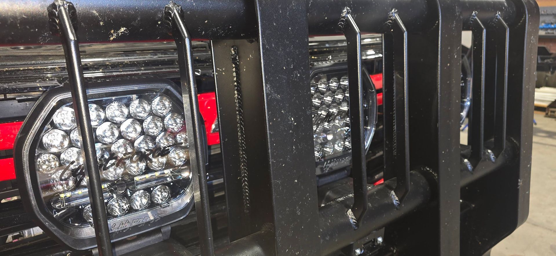 Close-Up of A Black Metal Grille with Led Lights, Possibly on A Vehicle — Sparky's 4x4 Auto Electrical In Taminda, NSW
