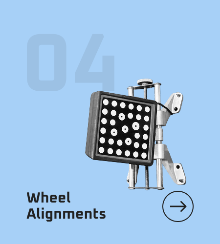 Wheel alignment equipment on a light blue background, with the number 