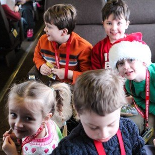 group of children as passengers on a train